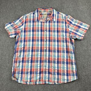 LL Bean Slightly Fitted Shirt XL Blue Red Plaid Short Sleeve Button Men’s